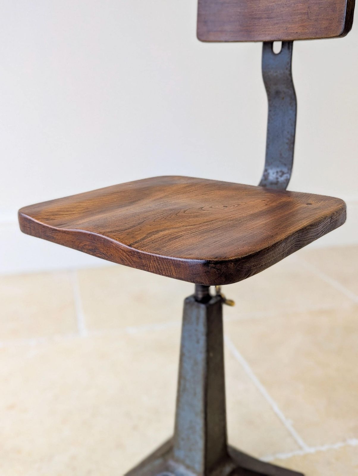 photo for sale Early 20th Century Singer Cast Iron & Elm Industrial Chair C.1930