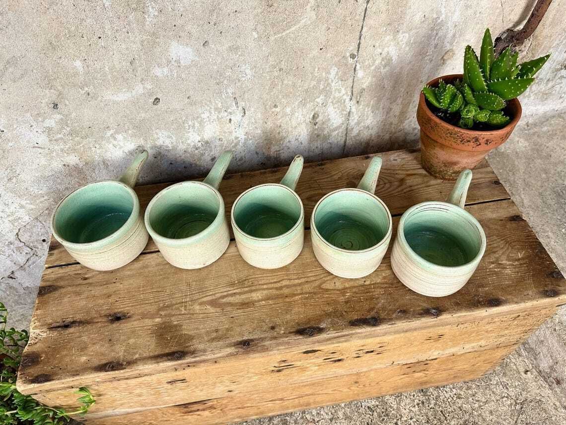 Set Of 5 X Vintage Studio Pottery Soup Crocks Bowls Mugs photo for sale