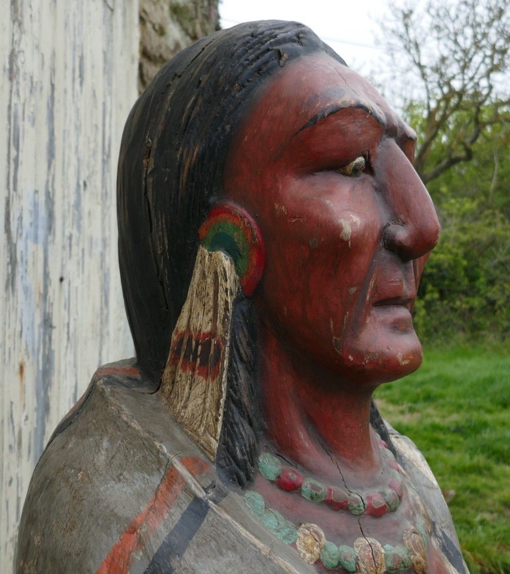 Large Carved Cigar Store Native American Indian, Shop Trade Sign photo vintage