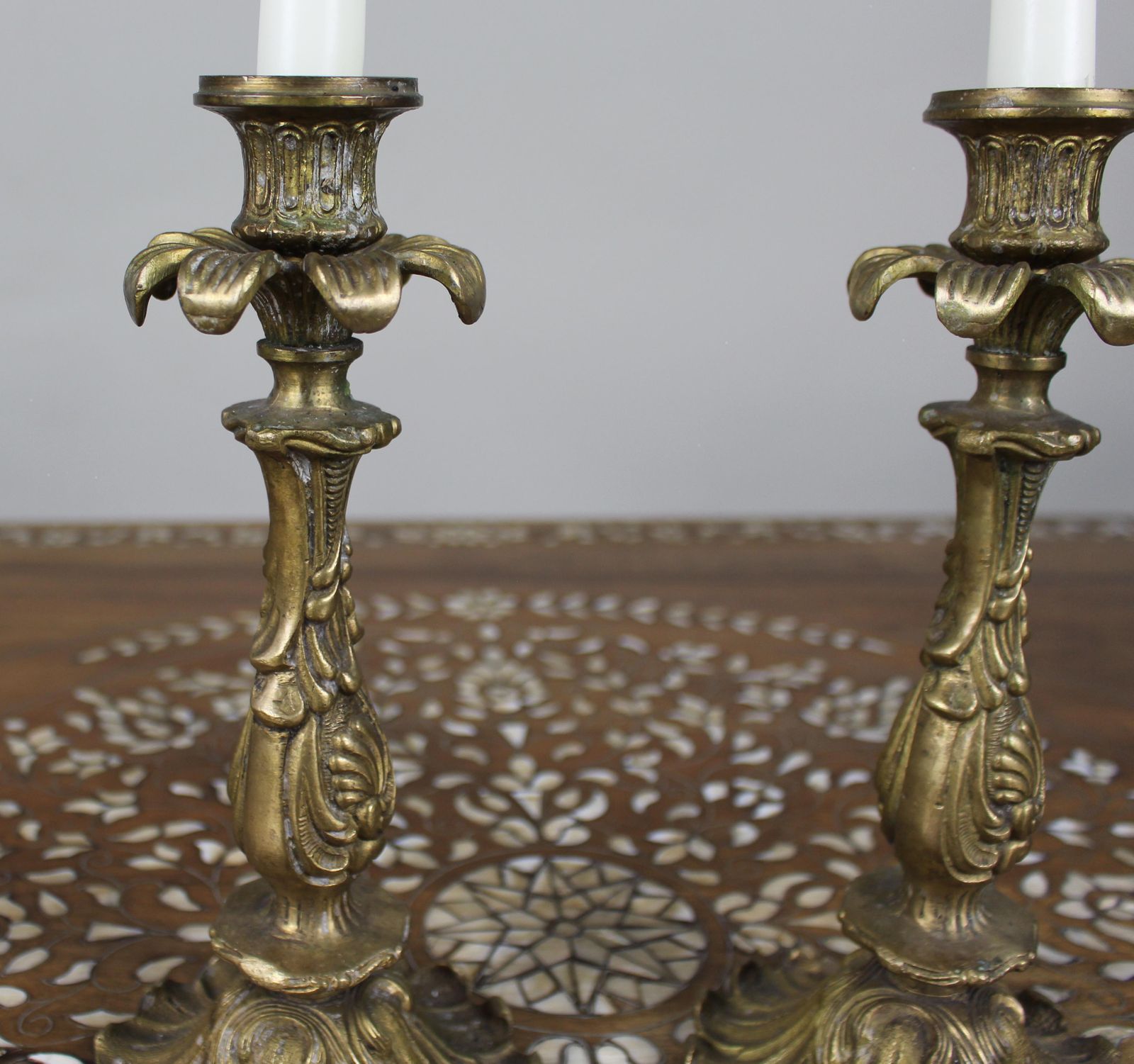 Pair Of French Rococo Revival Cast Brass Candlesticks, C.1890 photo Home Decor