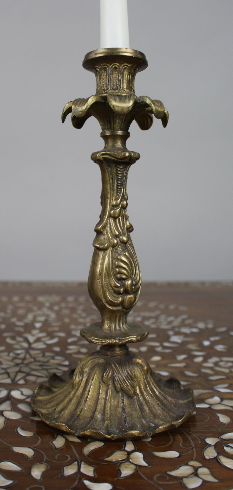Pair Of French Rococo Revival Cast Brass Candlesticks, C.1890 photo vinterior