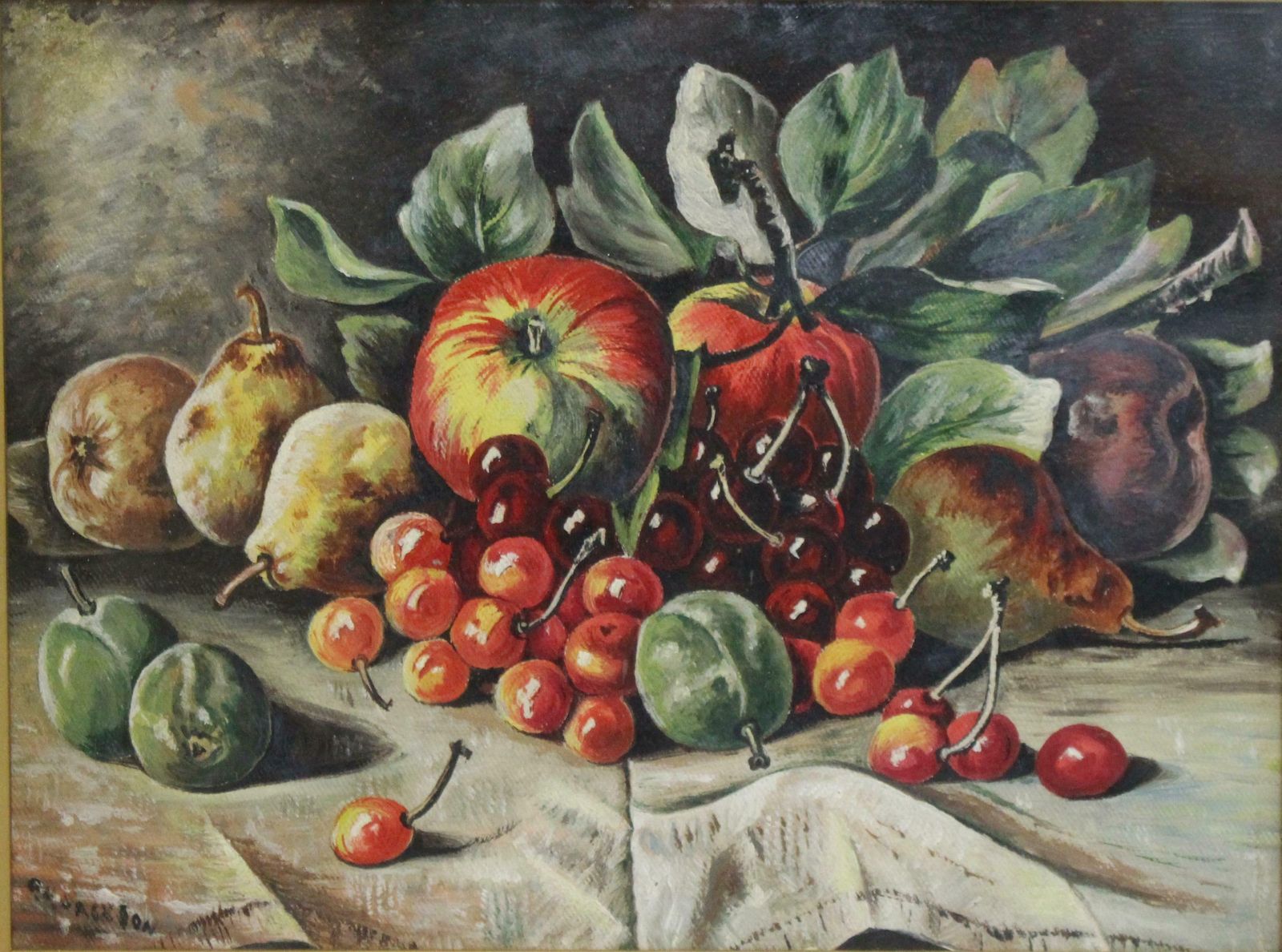 Pair Of Signed Still Life Paintings Oil On Canvas photo vintage