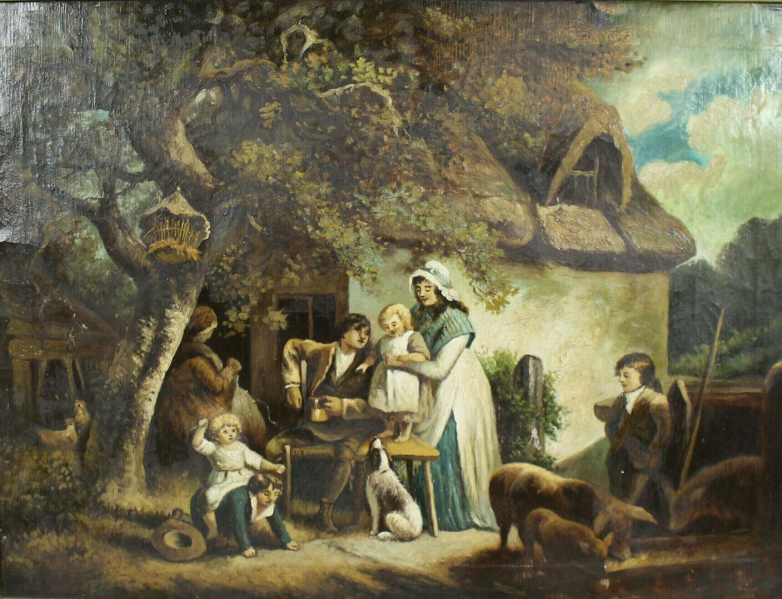 Early 19th C. Country Genre Scene Oil On Canvas photo furniture