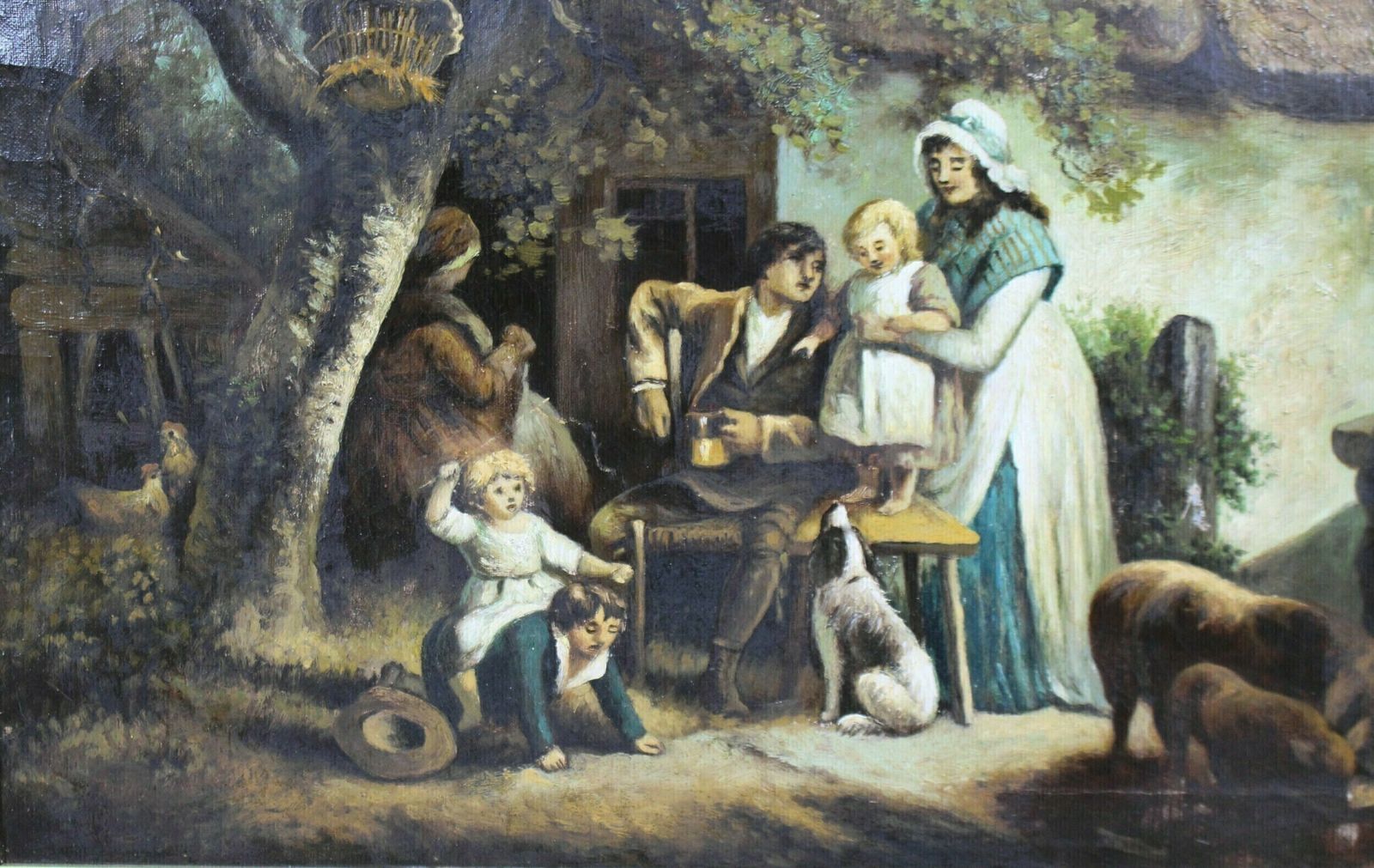 Early 19th C. Country Genre Scene Oil On Canvas photo vinterior