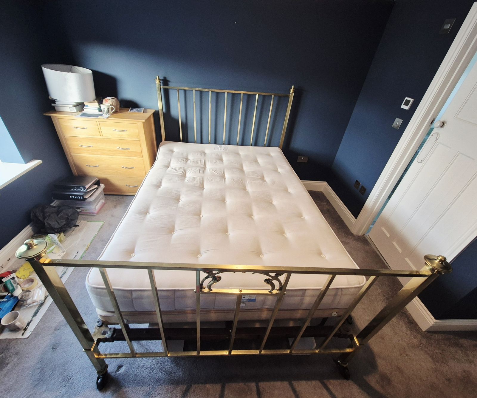 Antique James Shoolbred & Co Kingsize Brass Bed F W/ John Lewis Ortho Mattress photo for sale