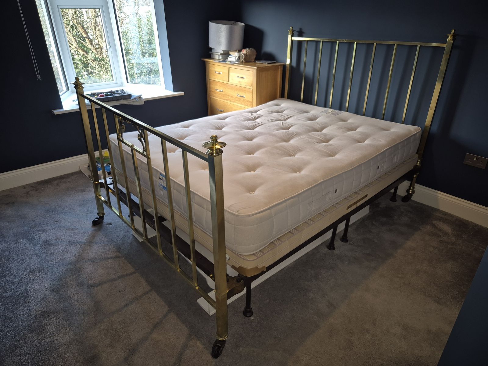Antique James Shoolbred & Co Kingsize Brass Bed F W/ John Lewis Ortho Mattress photo vintage