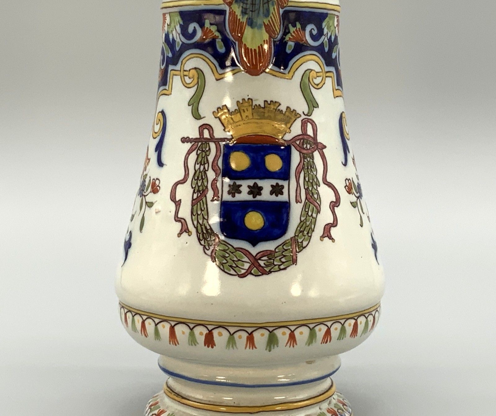 Pitcher Coffee Pot Faience French Cherbourg Polychrome Coat Of Arms Ceramic Jug photo vinterior