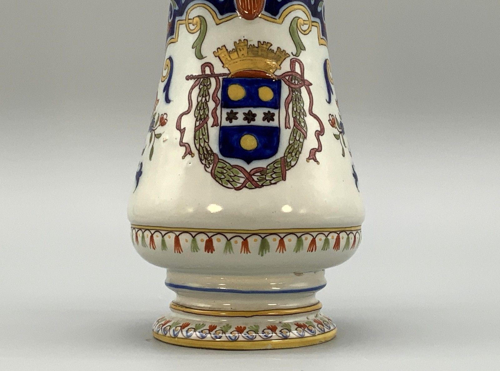 photo buy Pitcher Coffee Pot Faience French Cherbourg Polychrome Coat Of Arms Ceramic Jug