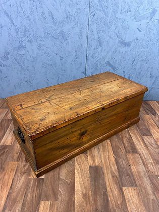 An Antique Blanket Storage Box Chest Trunk In Pine Stamped G Wood photo for sale