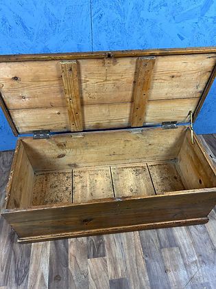 An Antique Blanket Storage Box Chest Trunk In Pine Stamped G Wood photo buy
