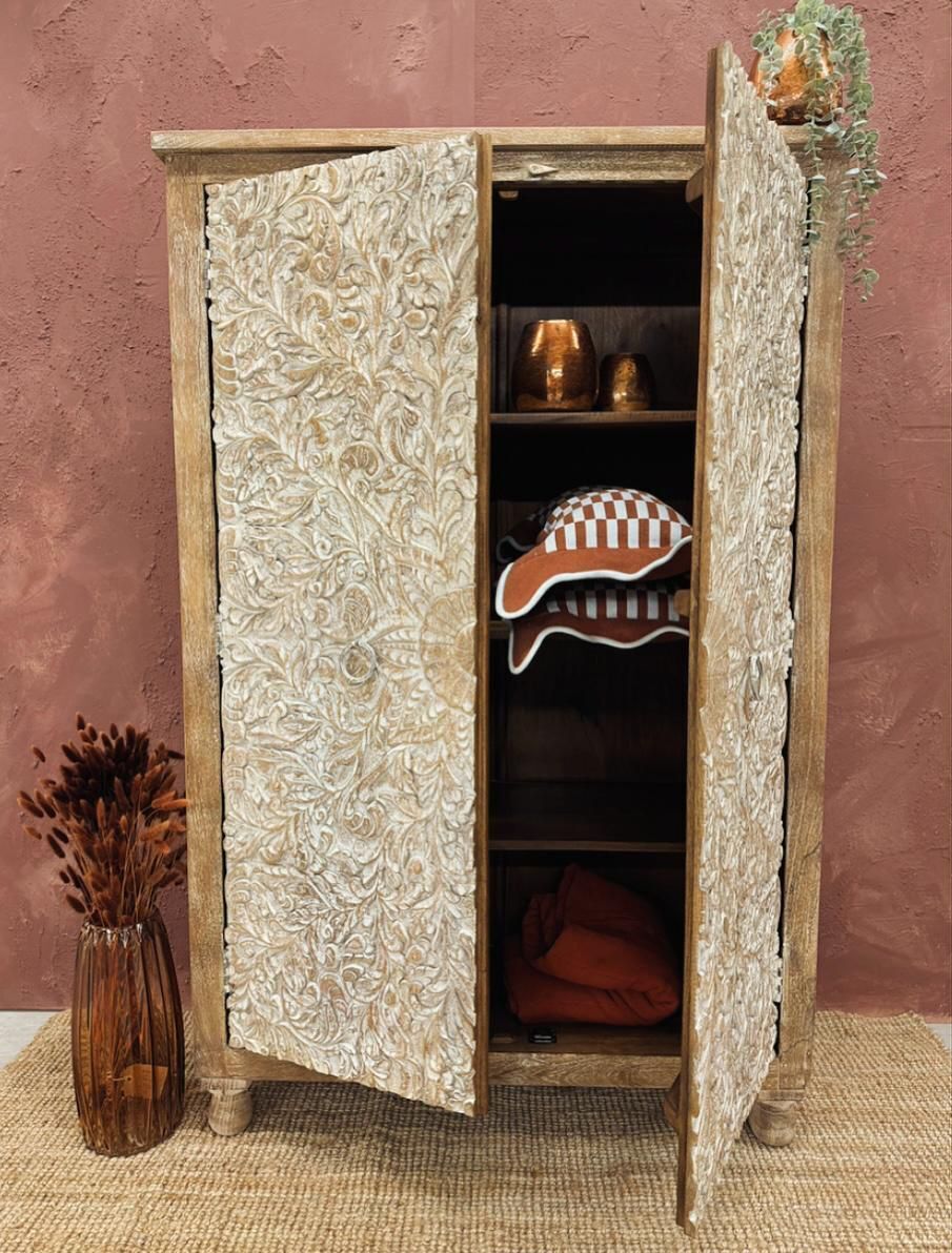 Hand Carved Two Door Mango Wood Wardrobe photo furniture