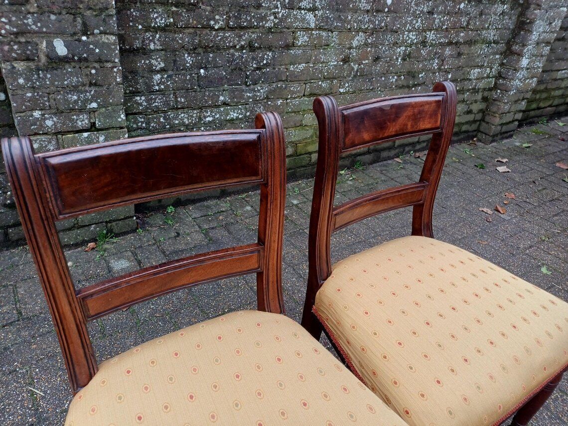 Victorian Solid Mahogany Dining Chairs Set Of Four Upholstered Seats Turned Legs Antique Vintage English Furniture photo 595.0