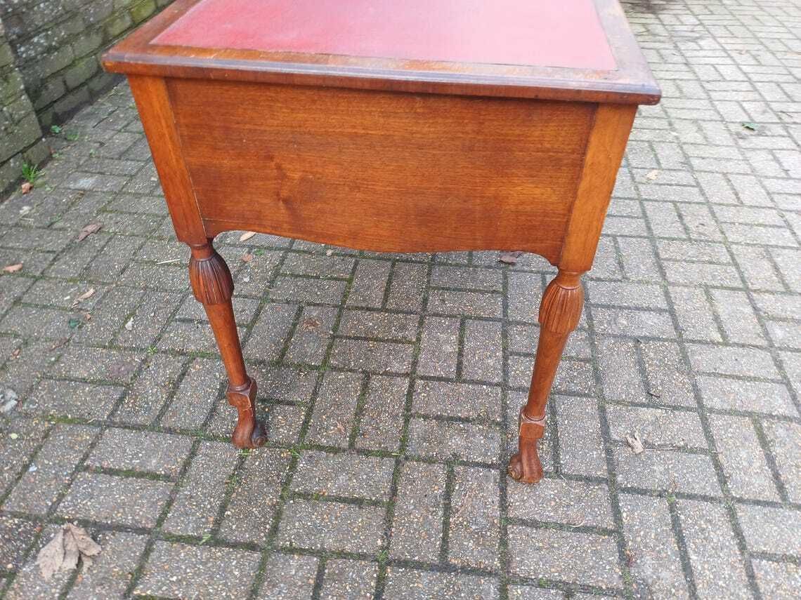 Early 20th Century Continental Mahogany Desk Table Three Drawers Brass Handles Veneered Fronts Quality Craftsmanship photo buy