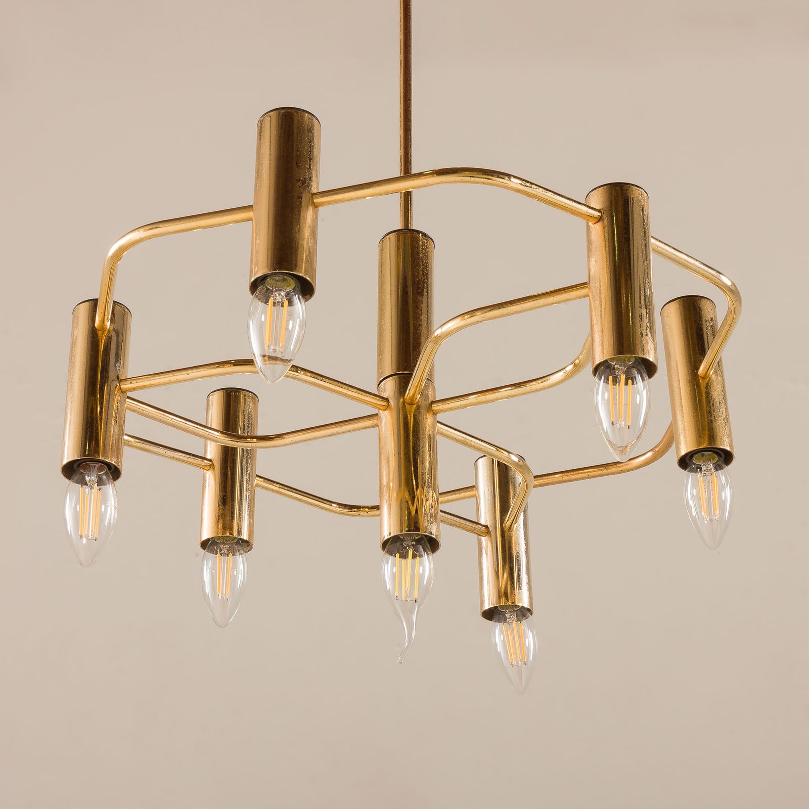 Vintage Geometric Brass Chandelier By Gaetano Sciolari, 1970s photo buy
