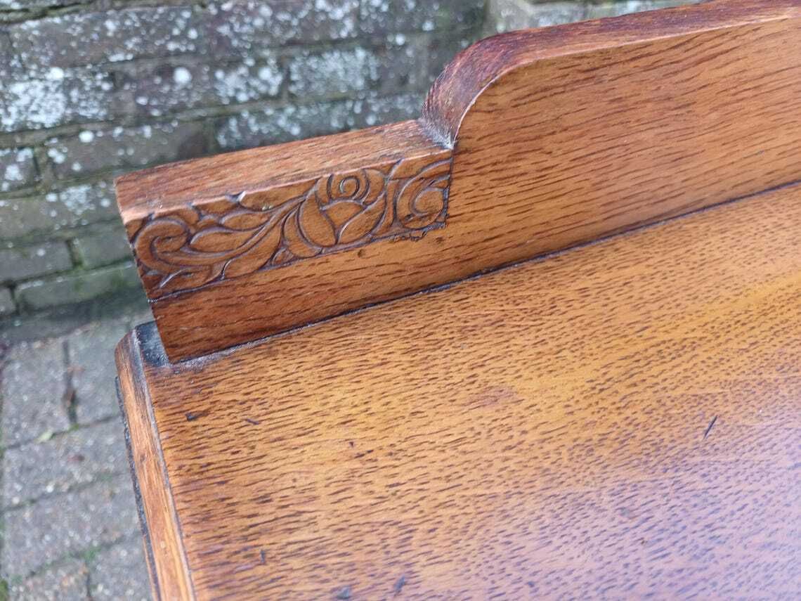 Mid Century Oak Chest Of Drawers 1950s Utility Furniture Solid Oak Vintage Sideboard Gold Handles Bedroom Storage photo furniture
