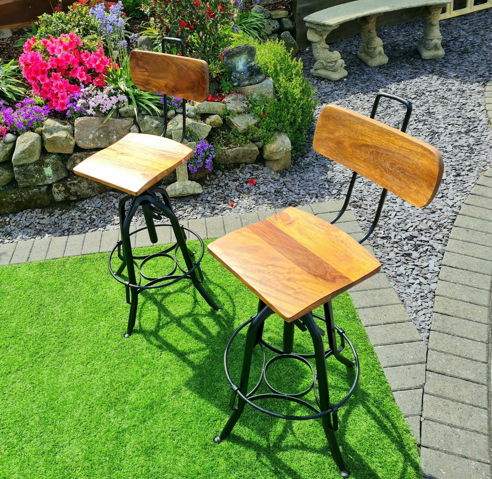 Vintage Mango Wood Industrial Bar Stool Delivery Available 0243 photo Furniture
