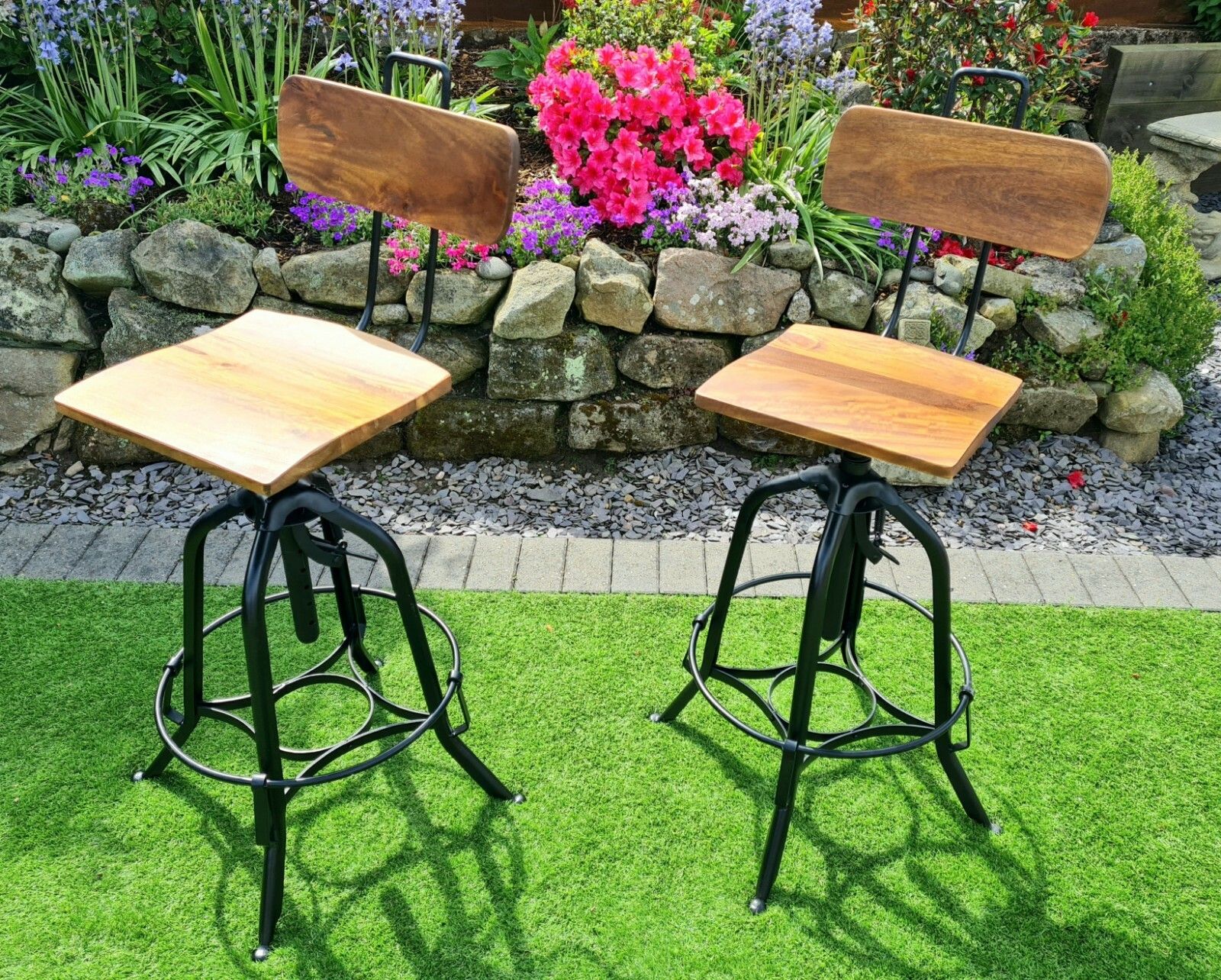 Vintage Mango Wood Industrial Bar Stool Delivery Available 0243 photo vinterior