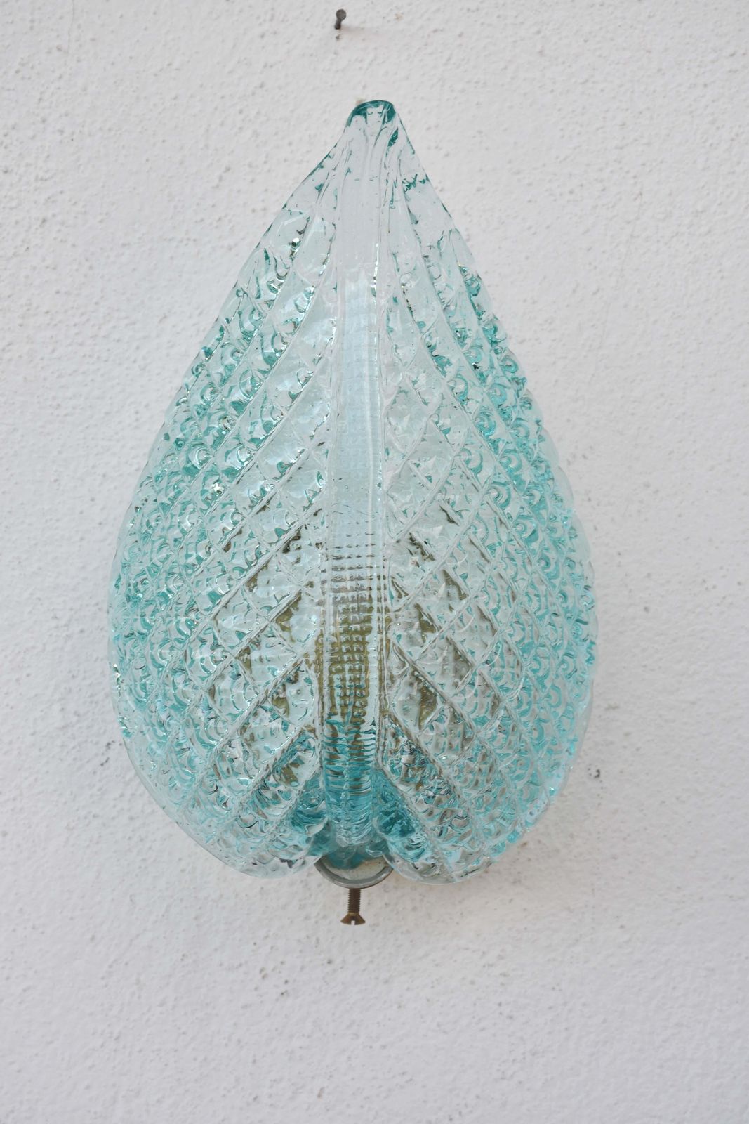 Set Of 2 Rare Wall Light Blue Jewel Murano Glass Leave By Barovier E Toso, 1950s photo 3714.0