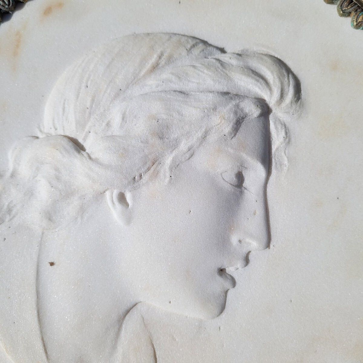 Two Bronze Framed Sculpted Marble Profiles, Diam 27cm, Early 19th Century photo 3950.0