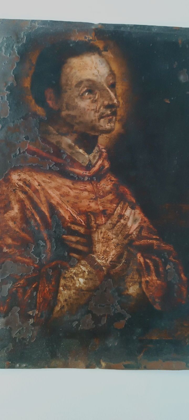 Antique Copper Painting  17th\18th Century St. Charles Borromeo 25 X 20cm photo Art