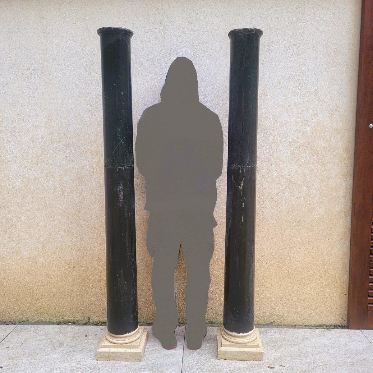 Pair Of Green Marble Columns, H190cm, 19th Century photo furniture