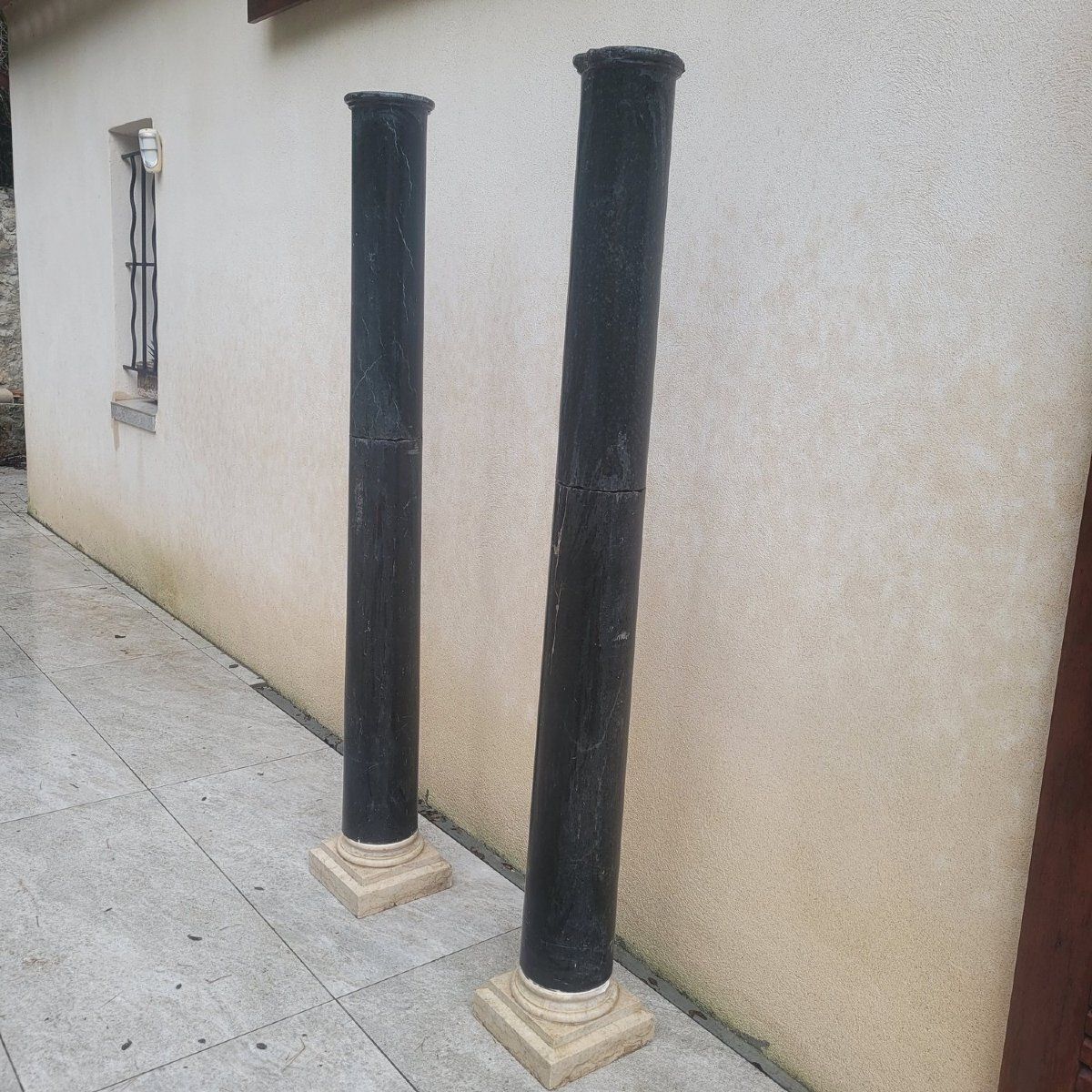 photo for sale Pair Of Green Marble Columns, H190cm, 19th Century