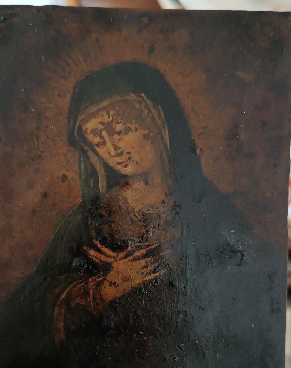 Peinture Ancienne Sur Cuivre Représentant La Vierge Marie, Xviie/Xviiie Siècle photo 452.0