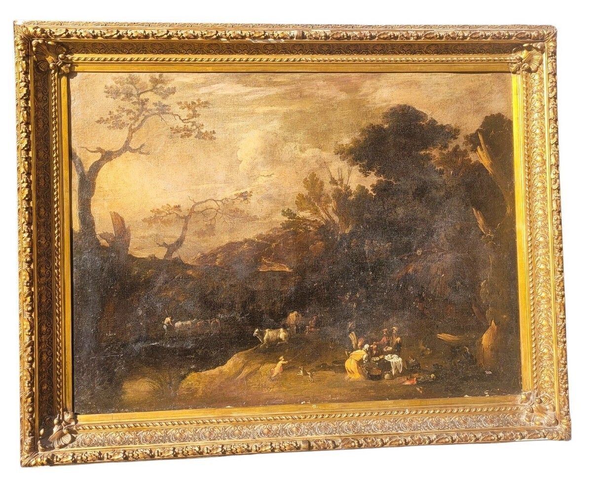Huge Painting, 193x243cm, Animated Landscape, 17th Century