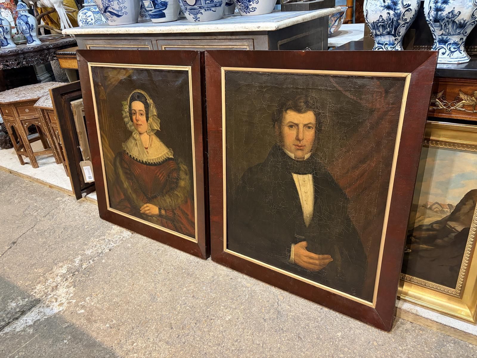 Pair Of 19th Century Oil On Canvas Portraits photo Art