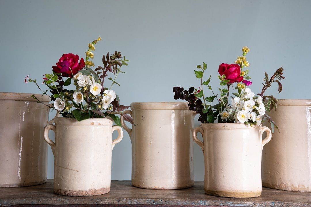 Trio 19th Century Large Italian Cream Glazed Pots photo buy