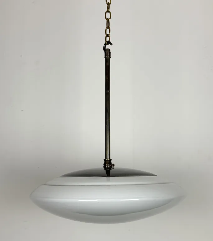 Slim Art Deco Opaline Pendant Light White Glass Lighting (55199) photo for sale