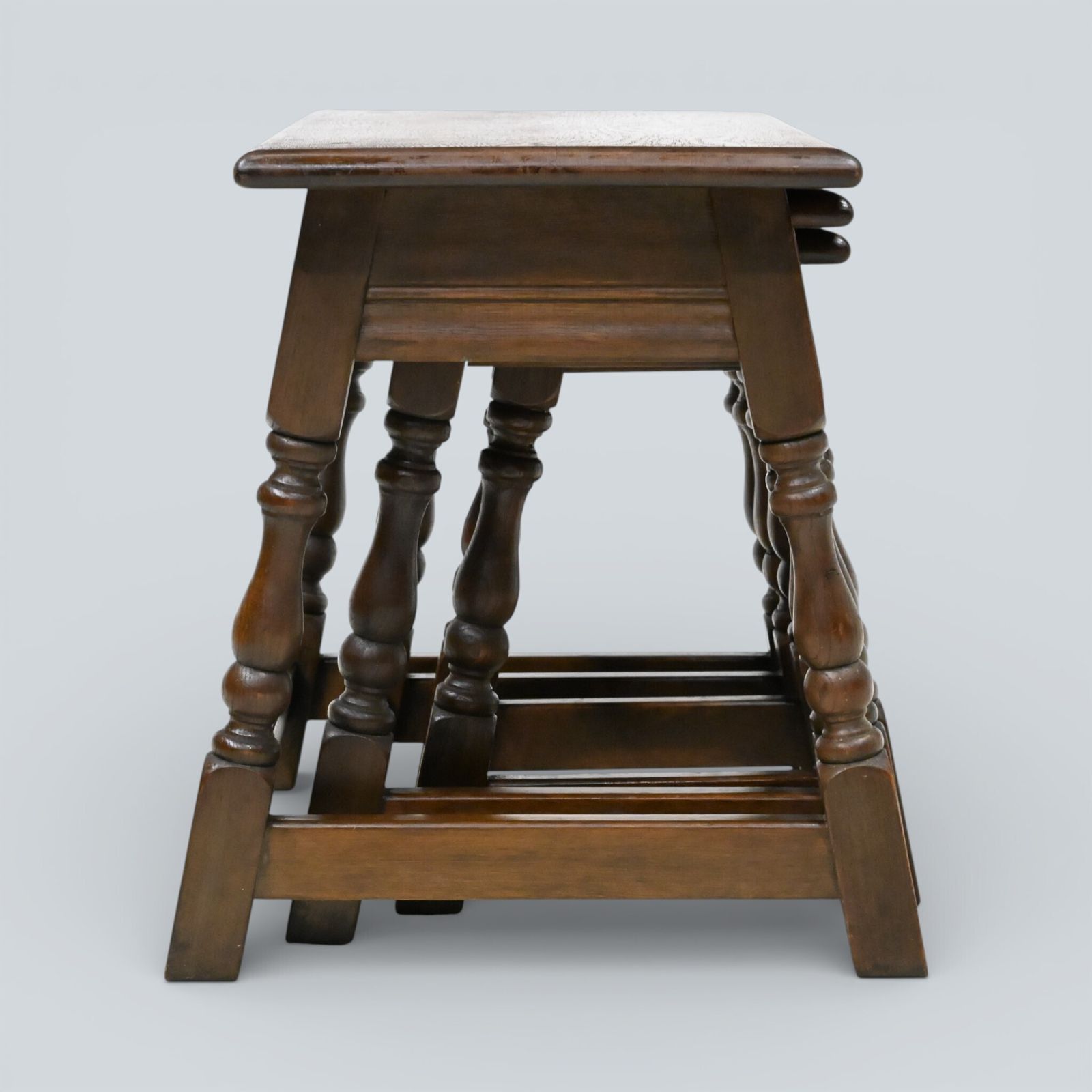 227.0 Old Charm Nest Of Tables Solid Oak Model 1494 Gold Badge Finish Free Delivery photo