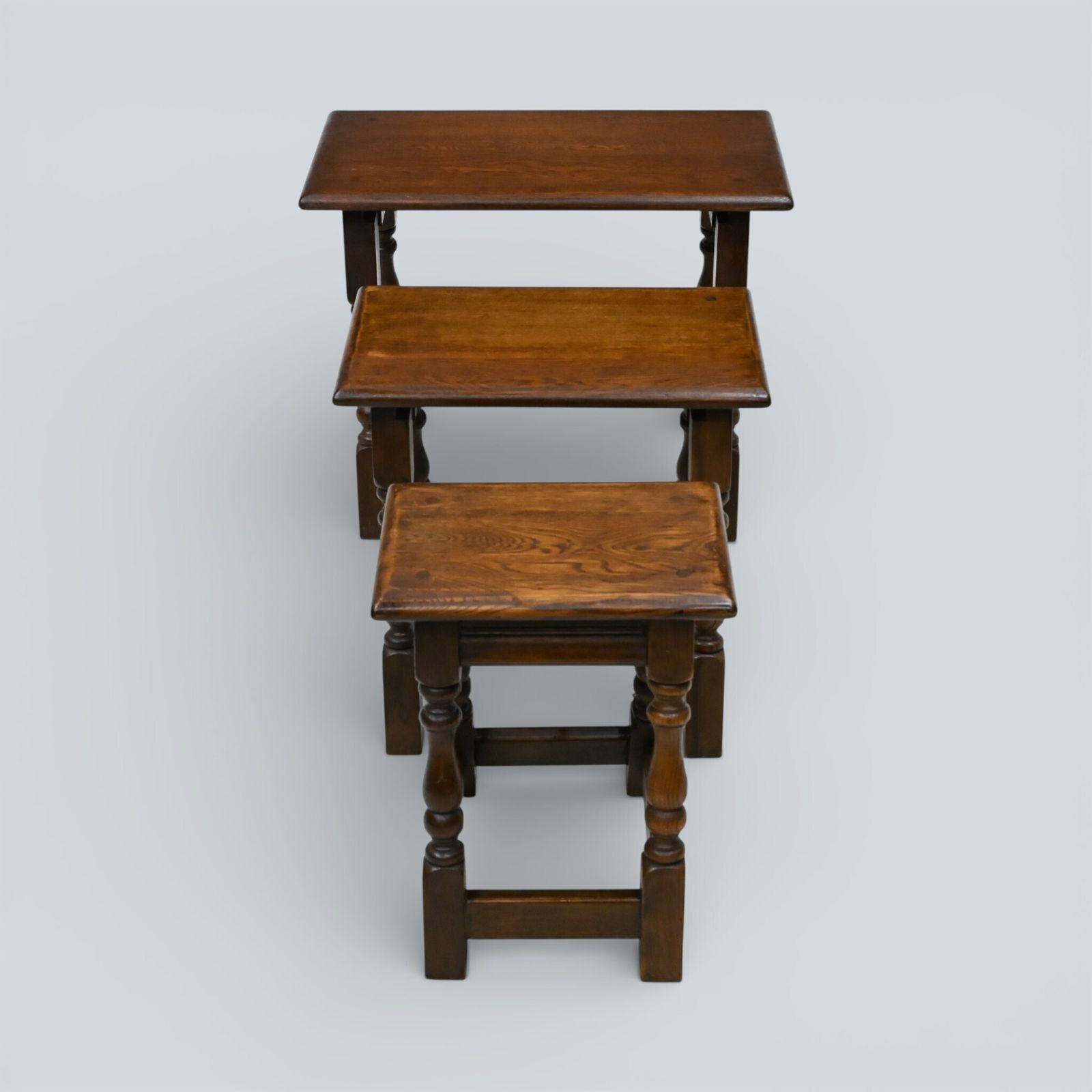 photo buy Old Charm Nest Of Tables Solid Oak Model 1494 Gold Badge Finish Free Delivery