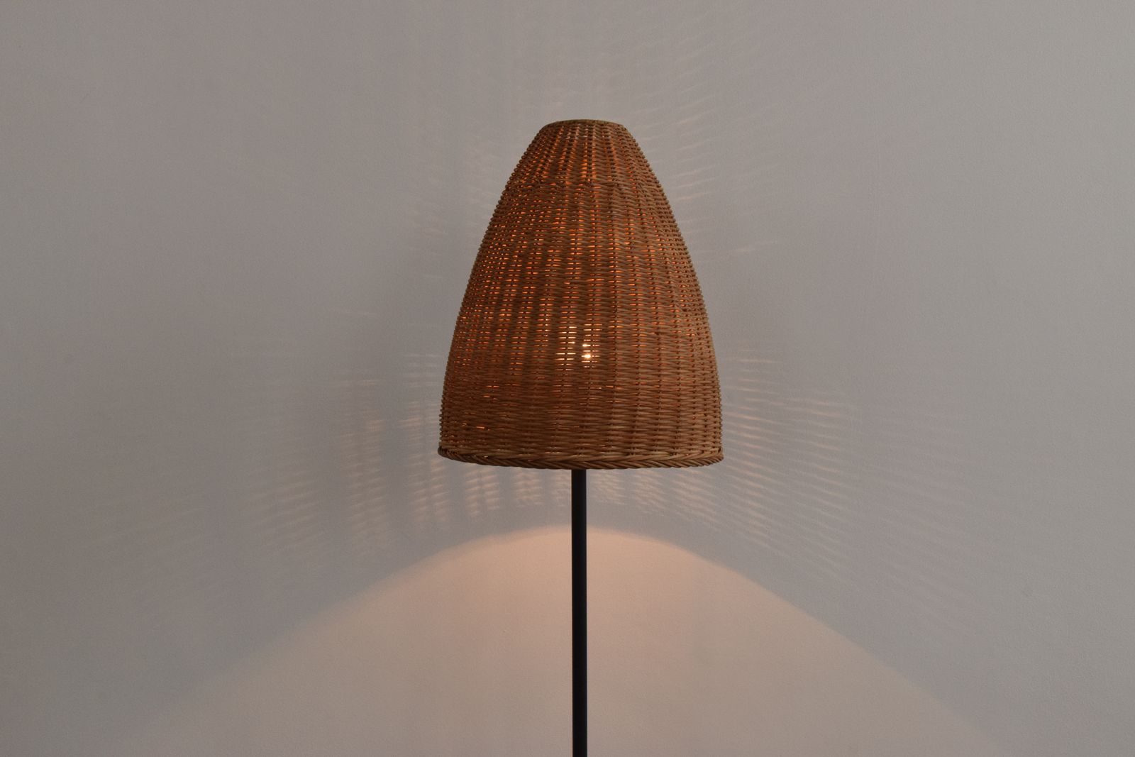 Vintage Ikea 'Trubadur' Metal Black Floor Lamp With 'Bäk' Rattan Lampshade photo vintage