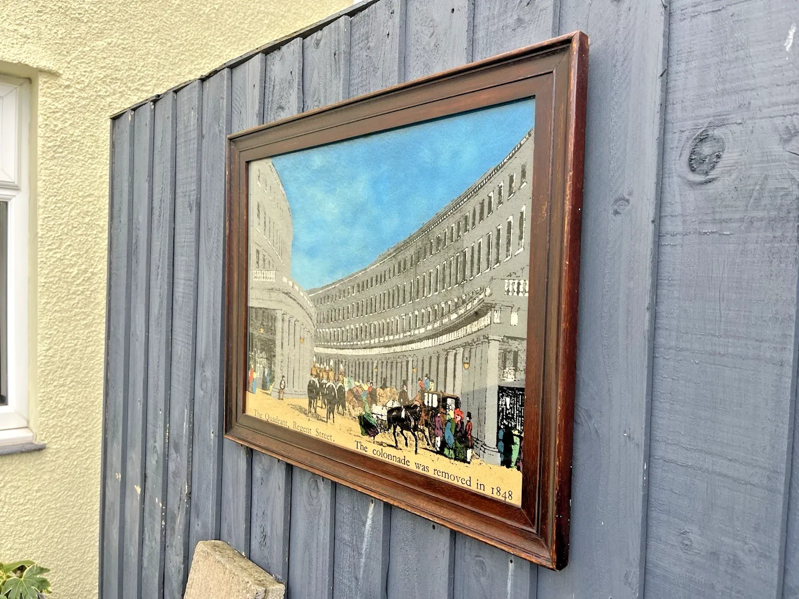 Large Framed Antique The Quadrant Regent Street London Print Guards Horse & Cart photo for sale