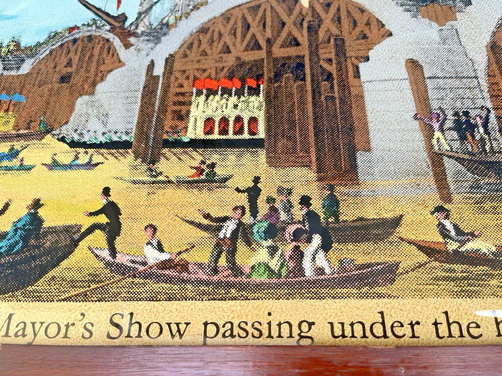 Art Large Framed Antique Lord Mayors Show Old New London Bridge Print Flags Thames photo