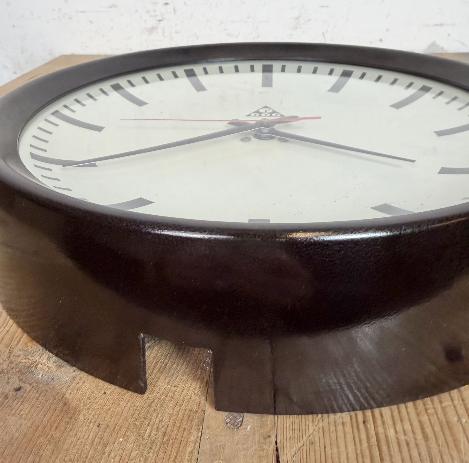 photo buy Industrial Brown Bakelite Factory Wall Clock From Pragotron, 1960s