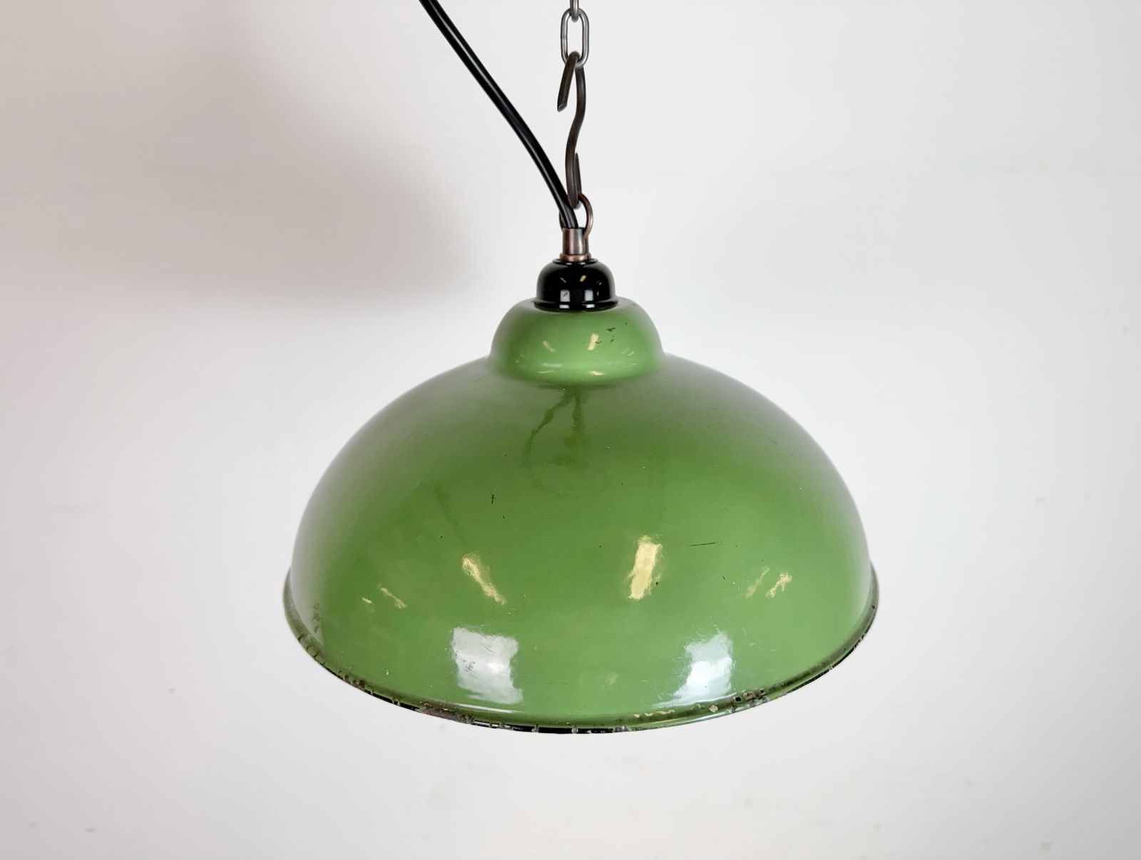 Industrial Green Enamel Factory Pendant Lamp, 1960s, 2x photo 179.0