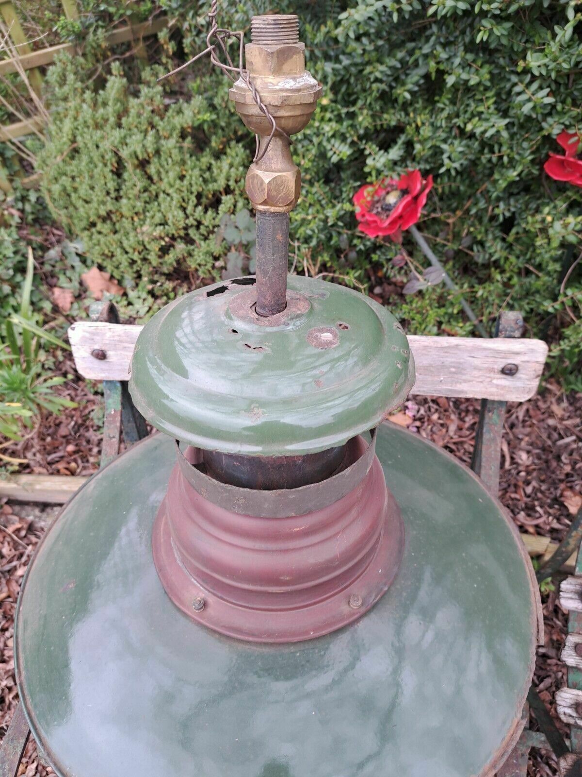 150.0 Rare Large Antique Enamelled Green Shade Hanging Gas Light   Repairs   Display Or Resoration photo