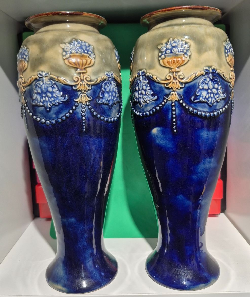 Victorian Pair Of  Royal Doulton Vases By Annie Partridge 30cm Pattern 6698 photo furniture