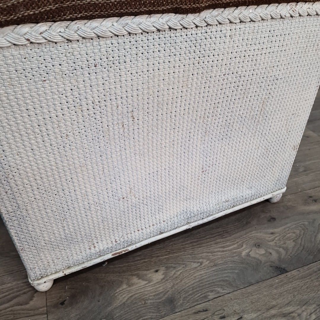 photo furniture Vintage Laundry Basket Storage Seat Lloyd Loom Style Painted Retro Stool Mcm