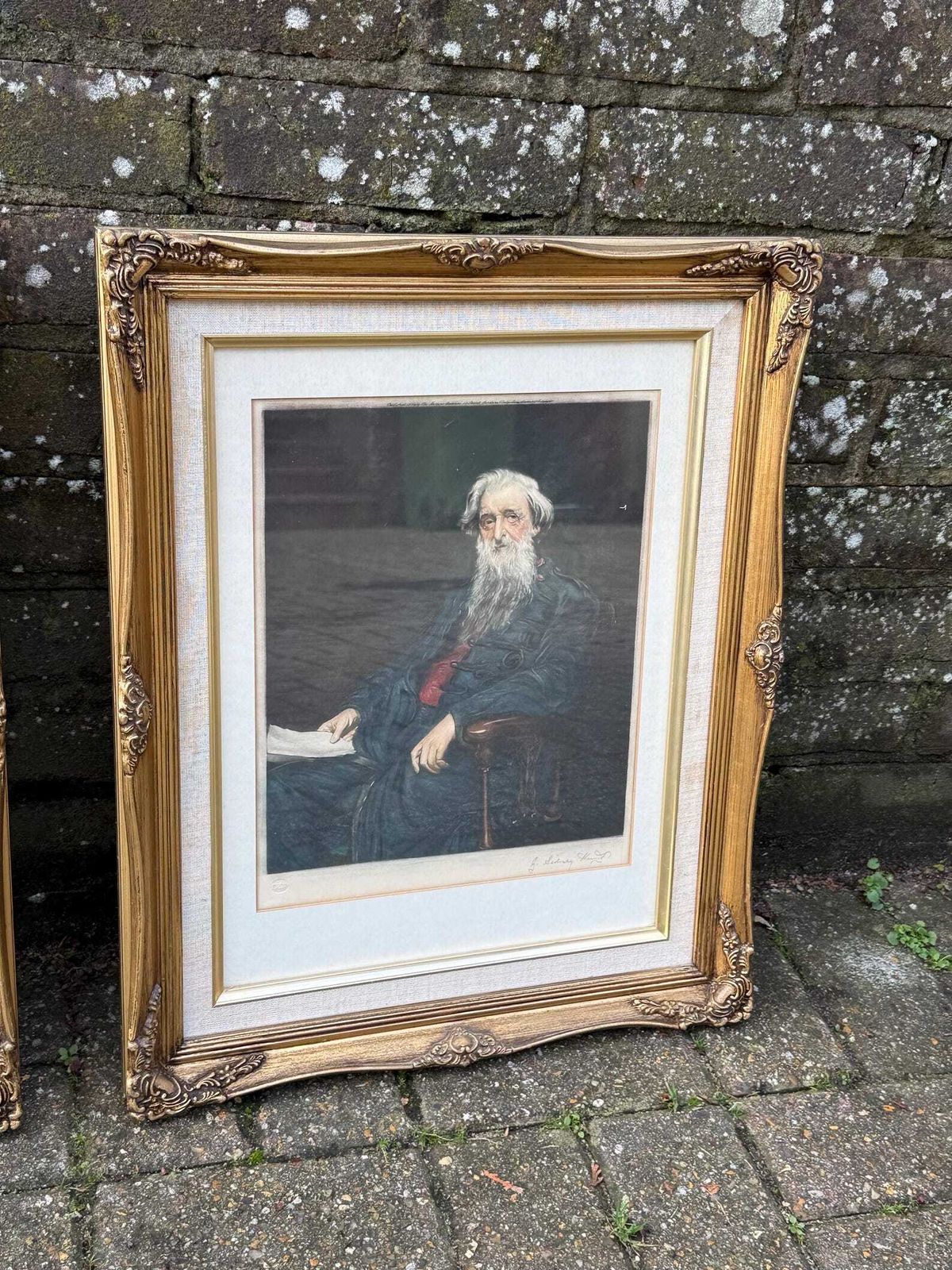 Authentic Retro Pair Of Ornate Gilt Framed Classical Portrait Art Prints photo Art