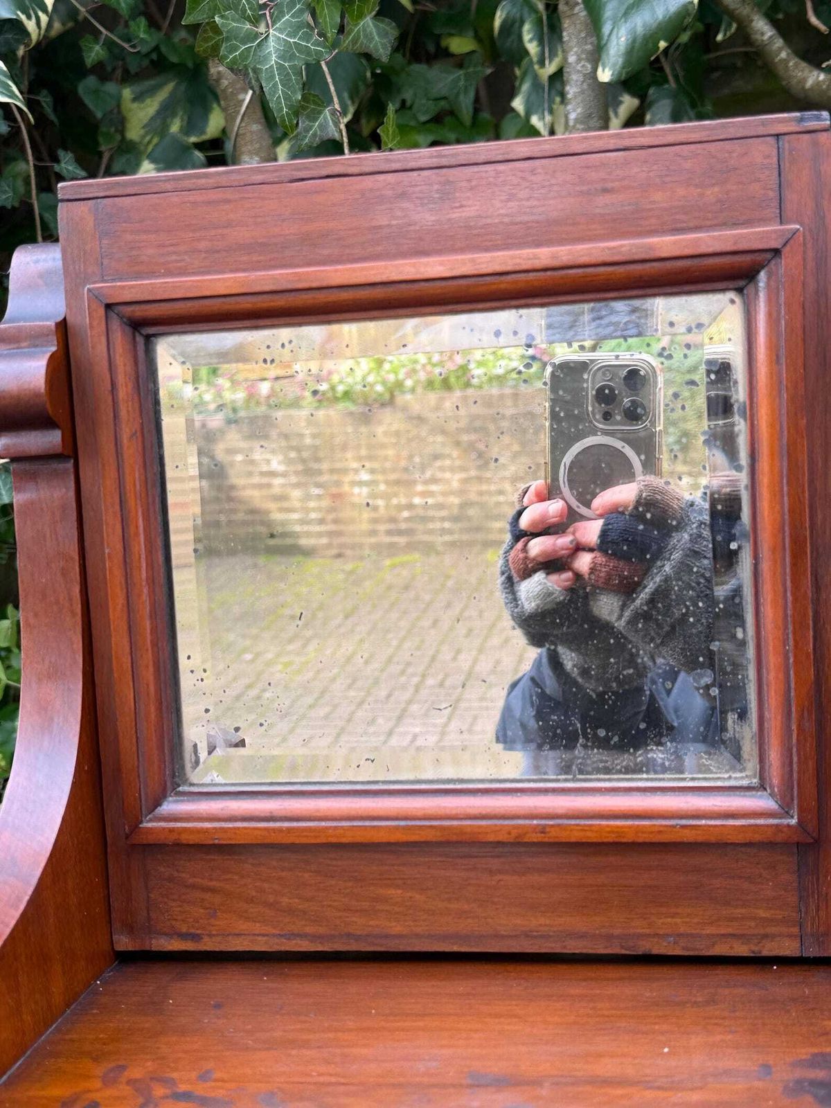 Vintage Art Deco Dressing Table Mirror With Drawer And Aged Glass photo vinterior