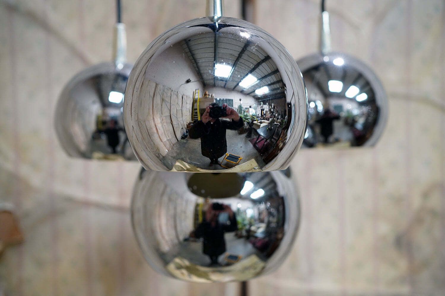 An Italian Four Tier Cascade Steel Globe Hanging Lamp C.1980