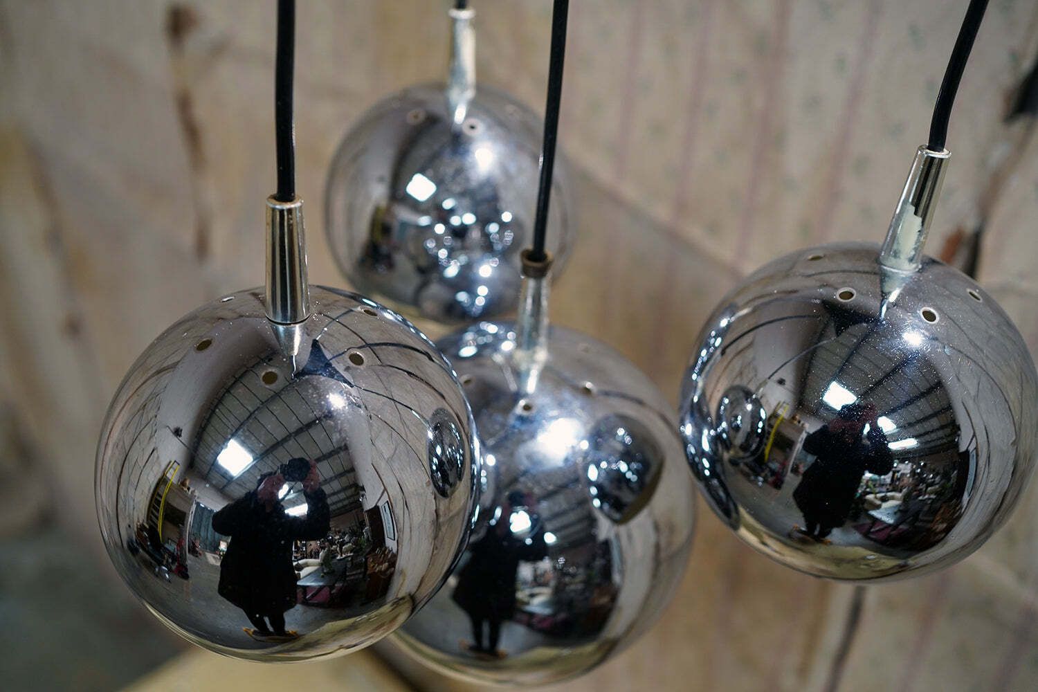 photo furniture An Italian Four Tier Cascade Steel Globe Hanging Lamp C.1980