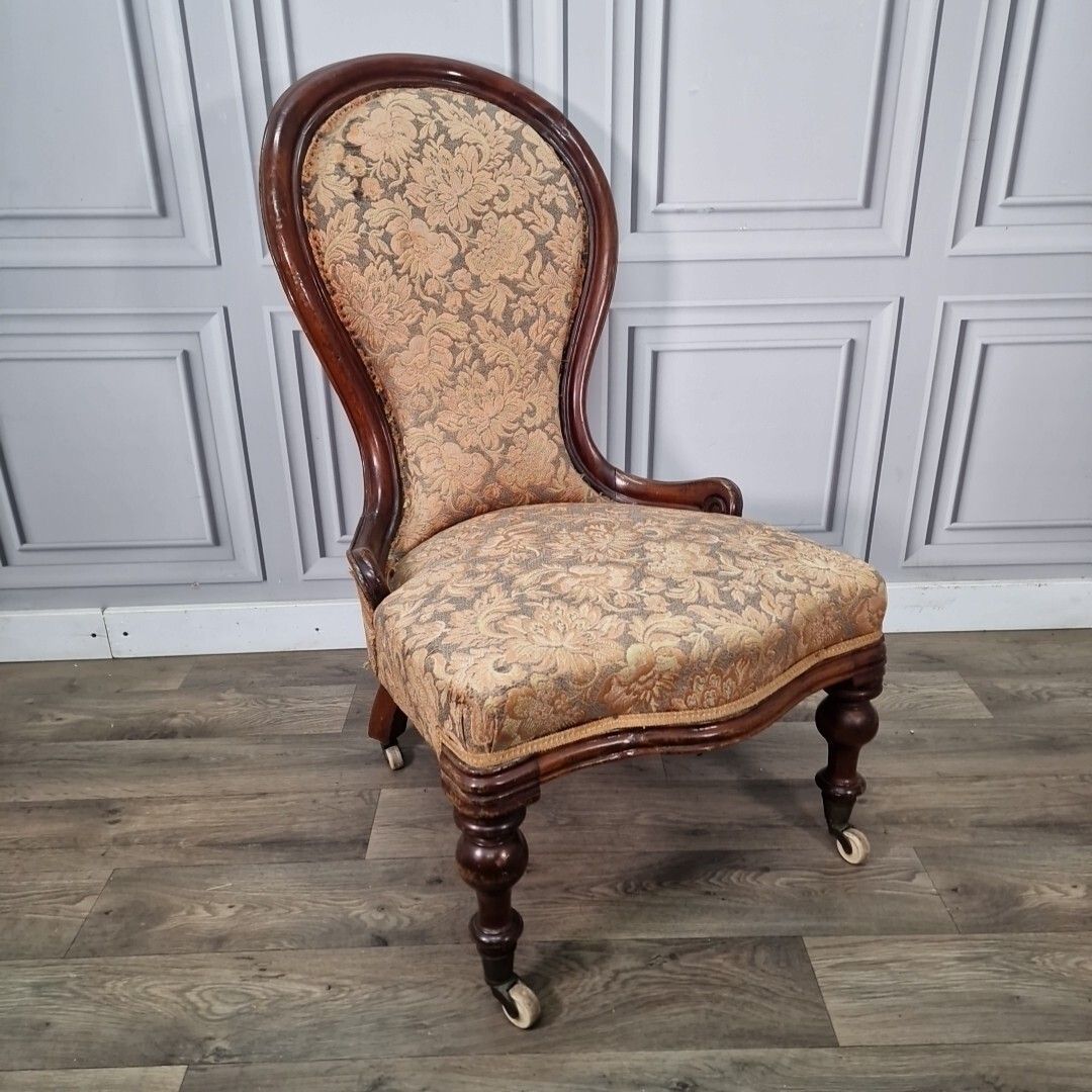 Antique Victorian Lounge Chair Spoon Back Fireside Carved Nursing Seat Wooden photo furniture