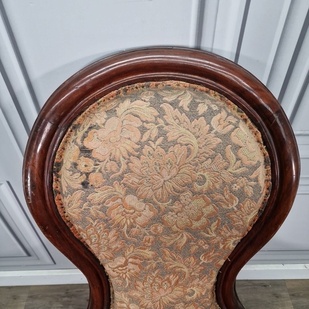 photo for sale Antique Victorian Lounge Chair Spoon Back Fireside Carved Nursing Seat Wooden