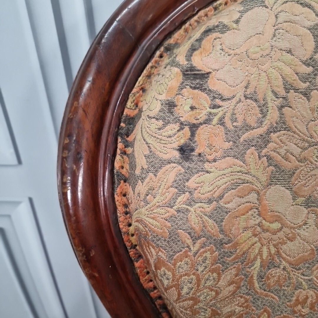 photo buy Antique Victorian Lounge Chair Spoon Back Fireside Carved Nursing Seat Wooden