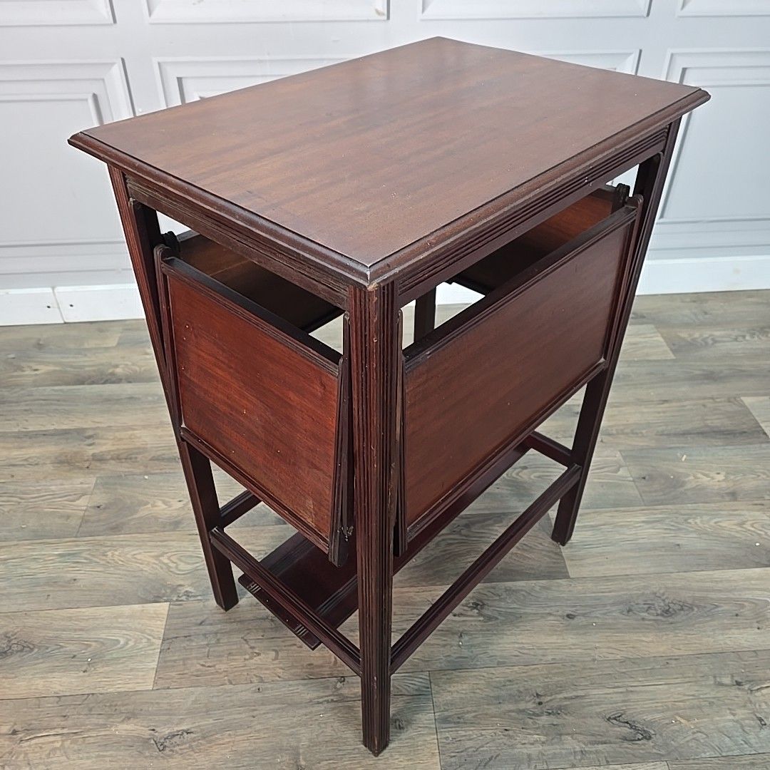 Antique Edwardian Mahogany Tea Table – Fold Out Butler Trays Campaign Style photo furniture