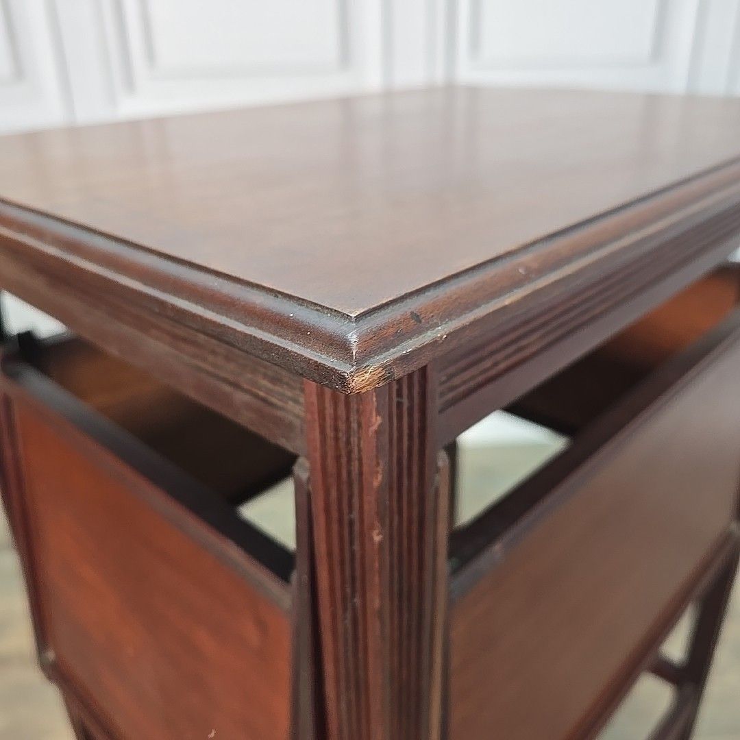 Antique Edwardian Mahogany Tea Table – Fold Out Butler Trays Campaign Style photo vinterior